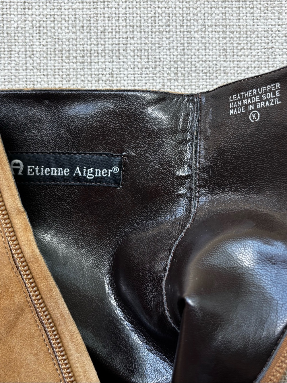 Etienne Aigner Tan Suede Block-Heel Ankle Boot - Picture 9 of 9